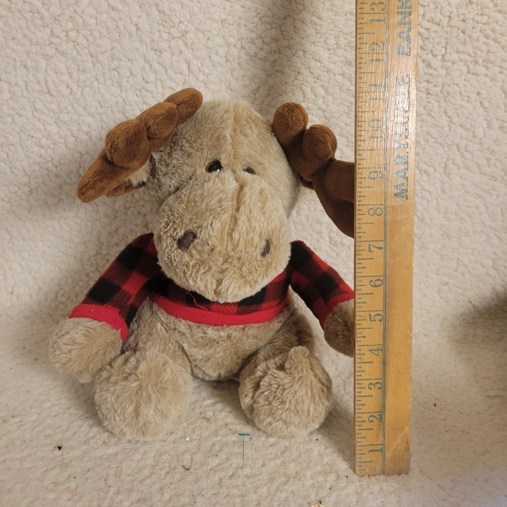 Joann Moose Plush Toy Unisex 9.5in Tan Red Buffalo Plaid Excellent Holiday Decor
